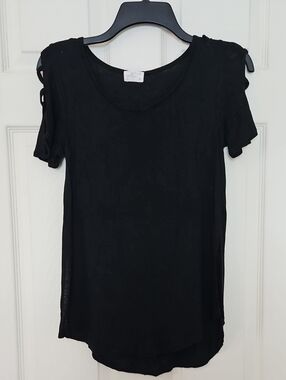 Glitz Black Short Sleeve Tee with Cutout Sleeves
